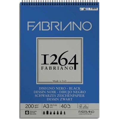 Fabriano 1264 Black blok s černým papírem A5 200 g 20 listů drátěná vazba