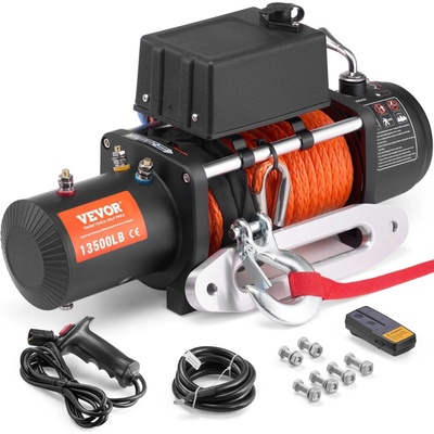 Vevor Elektrický naviják na auto s dálkovým ovládáním se syntetickým lanem 24 m / 6120 kg