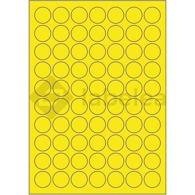 Labelea Samolepiace etikety kruh 25x25 mm farebné papierové, na hárku A4, pre laserovú a atramentovú tlač, Farba etikiet Žltá, Počet hárkov v balení 100 EPY999025PY070S