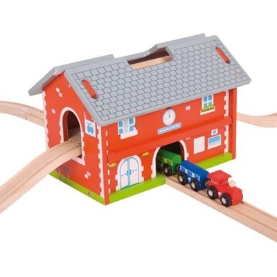 Bigjigs Toys - Дървен комплект от релси и влак за пренасяне (BJT024)