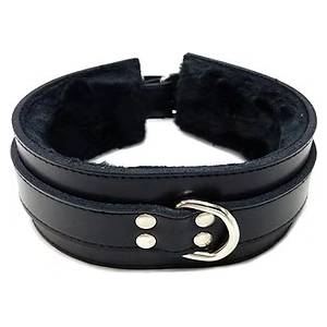 Rouge Black Leather Collar with black Faux Fur Lining
