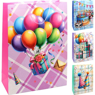 Dárková taška k narozeninám 7206 velikost XL 40 x 15 x 55 cm (mix 4 vzorů)