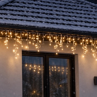 SPRINGOS Svetelný záves s cencúľmi vonkajší 60 m, 1500 LED, teplá biela, 8 programov, časovač, ovládač – sada 3 ks