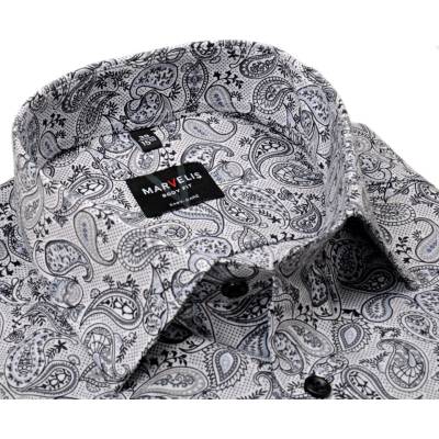 Marvelis Body Fit designová košile s černo-šedým vzorem paisley