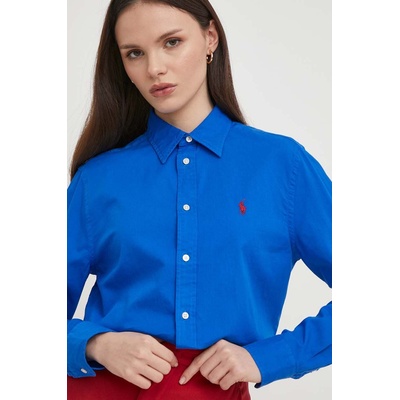 Ralph Lauren Памучна риза Polo Ralph Lauren дамска в тъмносиньо със стандартна кройка с класическа яка 211932522 (211932522)