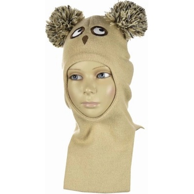 detská kukla béžová 2 brmbolcami a výšivka sova