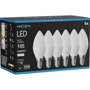 Mexen Nova 6x LED крушка E14, C37, 1W, Неутрална - 4000K, 105 lm - L102-E14-0140-01x06 (L102-E14-0140-01x06)