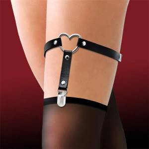 Cinderella Garter with Heart Vegan Leather Black