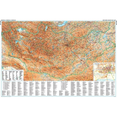 Gizi Map Mongolsko - nástěnná mapa 125 x 84 cm Varianta: bez rámu v tubusu, Provedení: laminovaná mapa v lištách