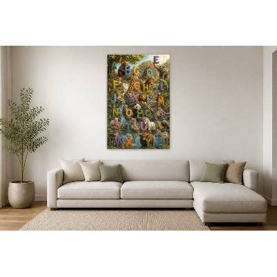 Obraz na plátně – Abeceda se zvířaty v lesní krajině 90 × 135 cm