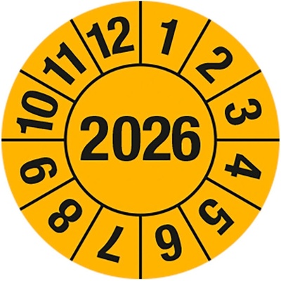 Kontrolná nálepka 2026, žltá, samolepka, 25 mm, 5 x 15 ks