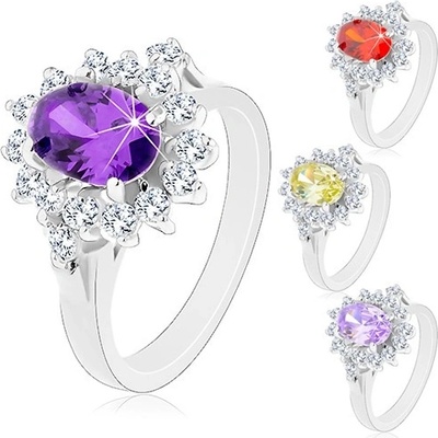 Šperky eshop Blýskavý prsten ve stříbrné velký oválný květ ze zirkonů R42.4 Světle fialová
