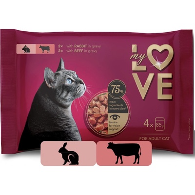 My Love SET s králikom v omáčke s hovädzím mäsom v omáčke 4 x 85 g