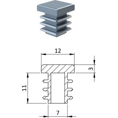 Krytka plastová 12 x 12 mm, sivá