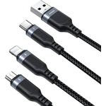 JOYROOM Универсален USB-A кабел с Lightning, microUSB и USB-C конектори (120 см) - Joyroom 3-in-1 USB-A Fast Charging Cable 3.5A (черен) (S-1T3018A18)