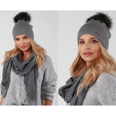 Fashionweek dámská zimní čepice s bambulí Multicolor ZIZI-P8 šedý