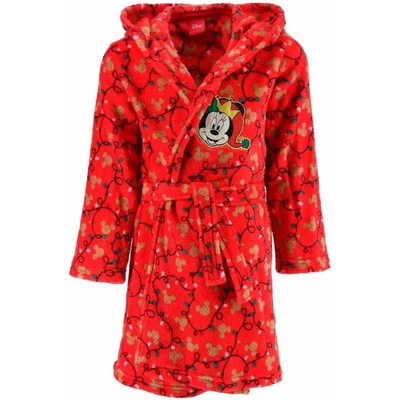 SunCity Dievčenský vianočný coral fleece župan s kapucňou Minnie Mouse Červená