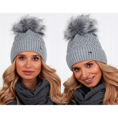 Fashionweek dámská zimní čepice s bambulí Jenot podšitý hřejivým fleecem ZIZI-V23 šedý