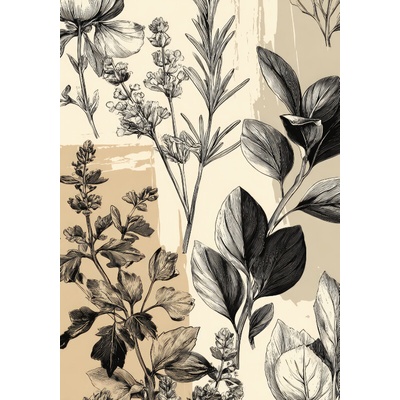 Takoy Panel na ušití deky Wellsoft fleece 140x200 herbář v odstínech béžové
