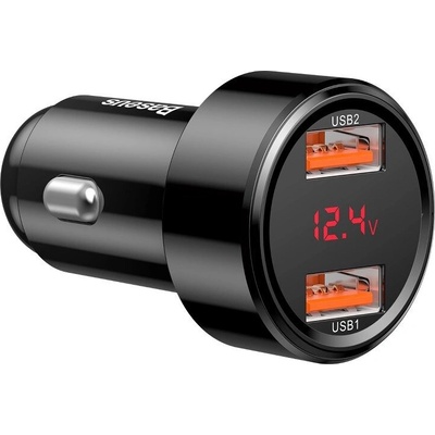 Nabíjačka do auta BASEUS - 2x USB - 30W rýchle nabíjanie + LCD displej s napätím batérie - čierna