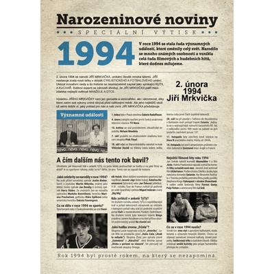 Narozeninové noviny 1994 s vlastním textem a fotografií S textem