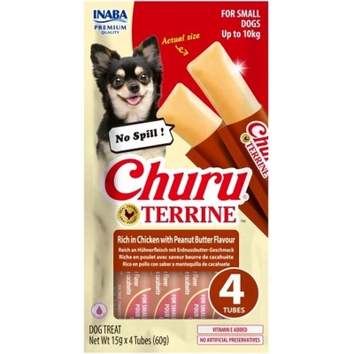 Inaba Foods Dog Churu Terrine - Лакомство за кучета, фин крем с Пиле и Фъстъчено масло, 4 броя х 15 грама, Япония EUD524