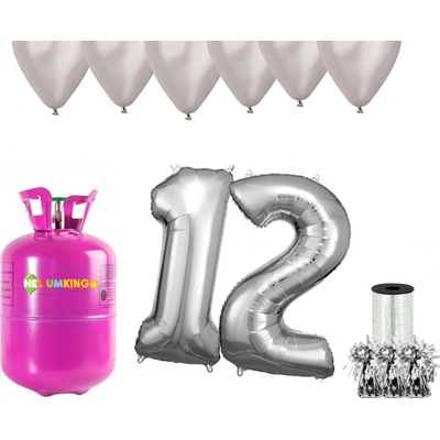 HeliumKing Helium párty set na 12. narozeniny se stříbrnými balóny