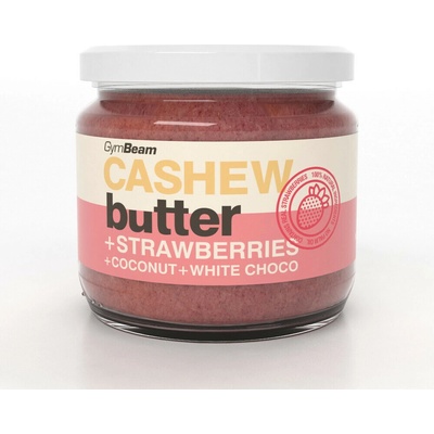 GymBeam Cashew Butter orechová nátierka príchuť coconut white chocolate and strawberry 340 g