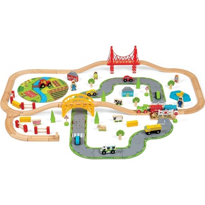Bigjigs Rail Drevená vláčiková dráha s vidieckou cestou 80 dielov poškodený obal