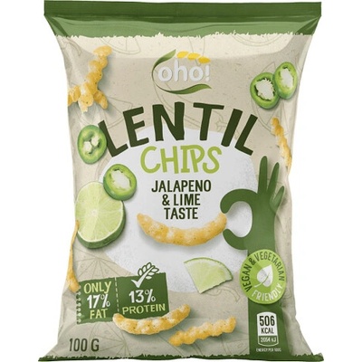 OHO Chipsy z červenej šošovice s príchuťou limetka a jalapeňo 100 g