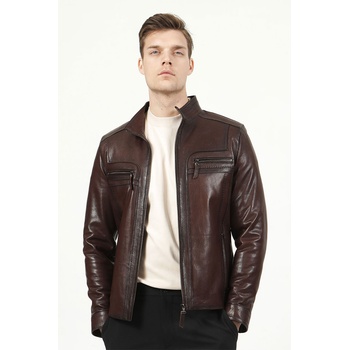 Jacket Club Мъжко яке от естествена кожа e-1004 - Тъмнокафяво #317601 (317601_Кафяво)