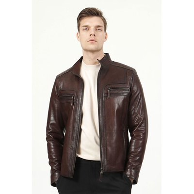 Jacket Club Мъжко яке от естествена кожа e-1004 - Тъмнокафяво #317601 (317601_Кафяво)