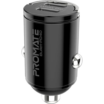 Promate Зарядно за кола 12V ProMate, BULLET-PD40, RapidCharge 40W Quick Charging Mini Car Charger 2 20W Power Delivery for Tablets and Smart Phones Super-Mini Form Factor , Черен