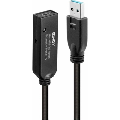Lindy 43376 USB, USB 3.2 Gen1 (USB 3.0 / USB 3.1 Gen1) USB-A zástrčka, USB-C ® zásuvka, 10m, černý