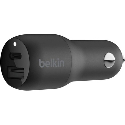 Belkin Boost Charge Dual 30W Car Charger - зарядно за кола с USB-C и USB изходи за зареждане на мобилни устройства с USB-C (черен)