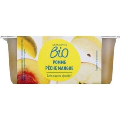 Monoprix Bio Jablečno broskvovo mangové pyré bez přidaného cukru 4 x 100 g