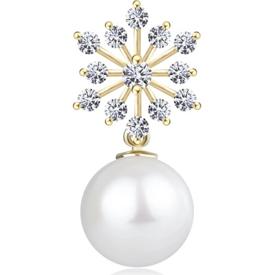 Šperky Eshop Přívěsek ve žlutém zlatě třpytivá sněhová vločka kulatá bílá perla S2GG123.07