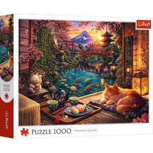 Trefl Пъзел Trefl от 1000 части - Котка в градина с цъфнали вишни (10348)
