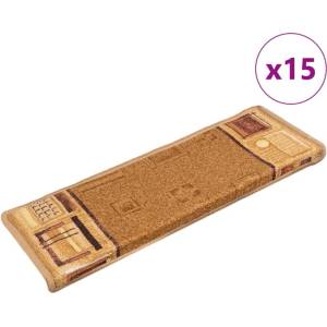 vidaXL Самозалепващи стелки за стъпала, 15 бр, 65x21x4 см, бежови
