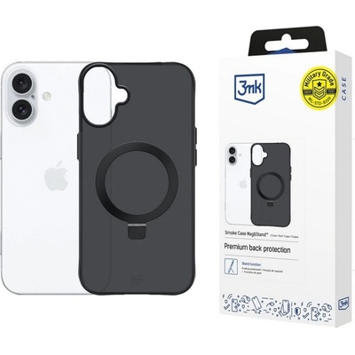 Калъф за Apple iPhone 17, хибриден (термополиуретан и поликарбонат), 3mk Smoke Case Mag&Stand, безжично зареждане с MagSafe, черен