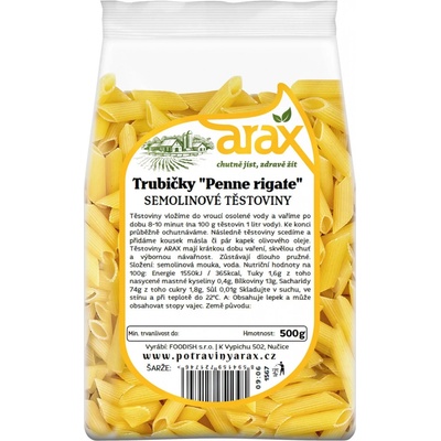Arax Semolinové těstoviny trubičky Penne Rigate 0,5 kg