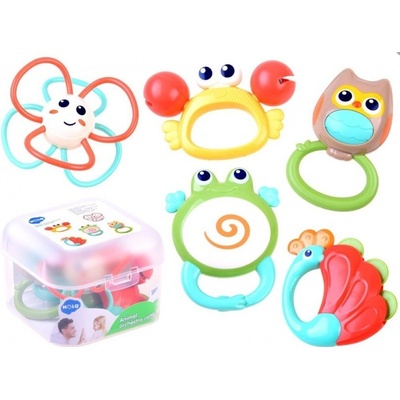 HOLA Toys Sada Hrkálky hryzátka Zvieratká 5ks v plastovom boxe