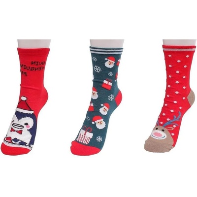 Коледни дамски чорапи в червено и зелено - 3 чифта