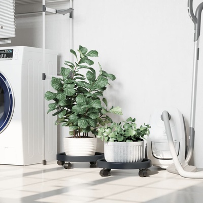 vidaXL Поставки за цветя с колелца, 2 бр, сиви, диаметър 34 см, 35 кг (154609)