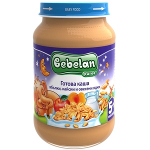 Bebelan Млечна каша Bebelan Puree - Ябълки, кайсии и овесени ядки, 190 g (7004) - ozone