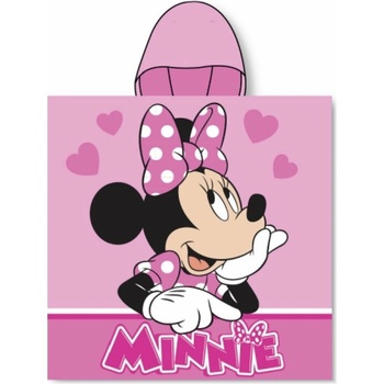MLC plážové pončo osuška s kapucňou Minnie Mouse so srdiečkami 55 × 110 cm