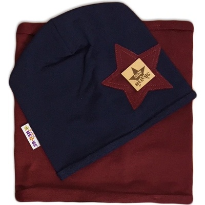 Baby Nellys bavlněná čepice a nákrčník Nelly Star granát s bordo