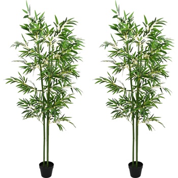 vidaXL Изкуствено бамбуково дърво 2 pcs Зелено 60 x 18 x 190 см (42042061)