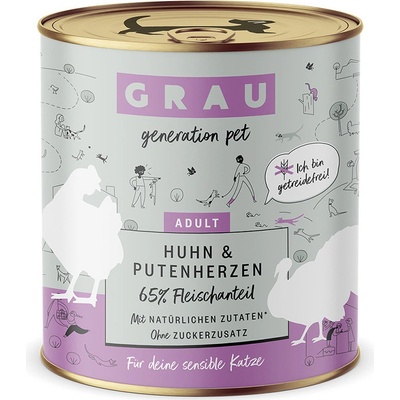 GRAU Adult bez obilnín kuracie a morčacie srdcia 6 x 0,8 kg