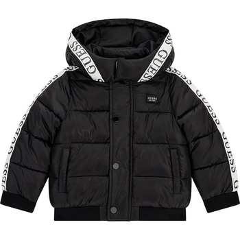 GUESS Зимно яке за момиче в черно с контрастни ивици и надписи Guess